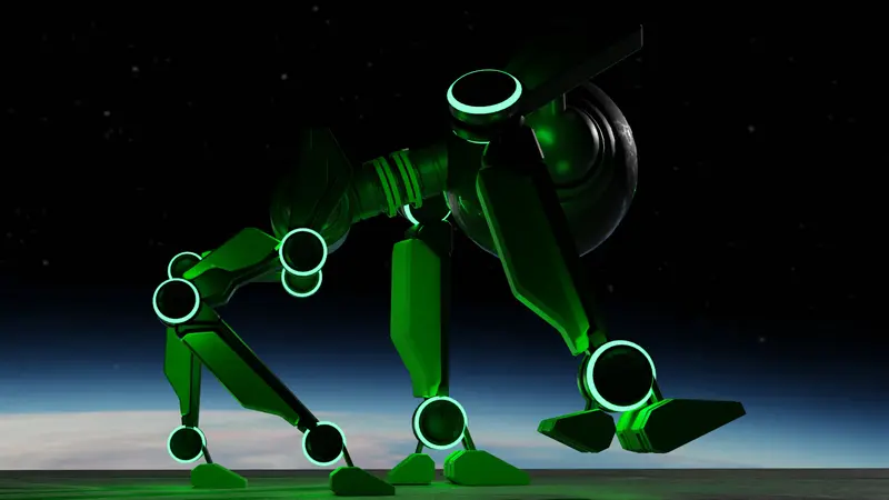 Plano contrapicado de O.V.O. sobre la superficie lunar